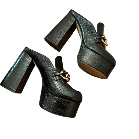 EGO Chunky Platform Leather Mule Heels Chain Detail Size 5 - Picture 4 of 8